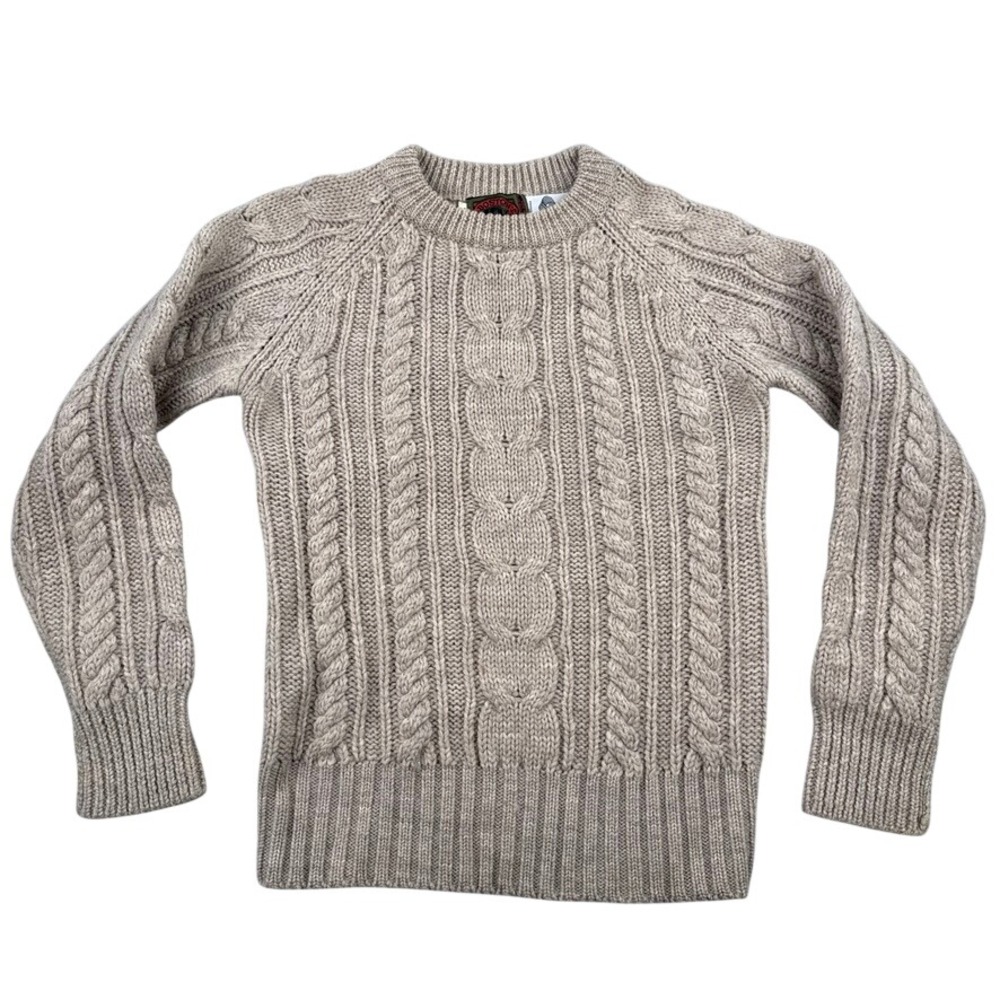 Vintage Boston Traders Sweater Womens Medium Beige 100% Pure Wool Cable Knit